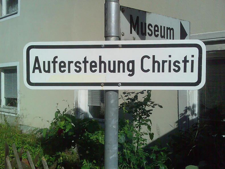 Sign saying: Christs Resurrection. No obvious context.
